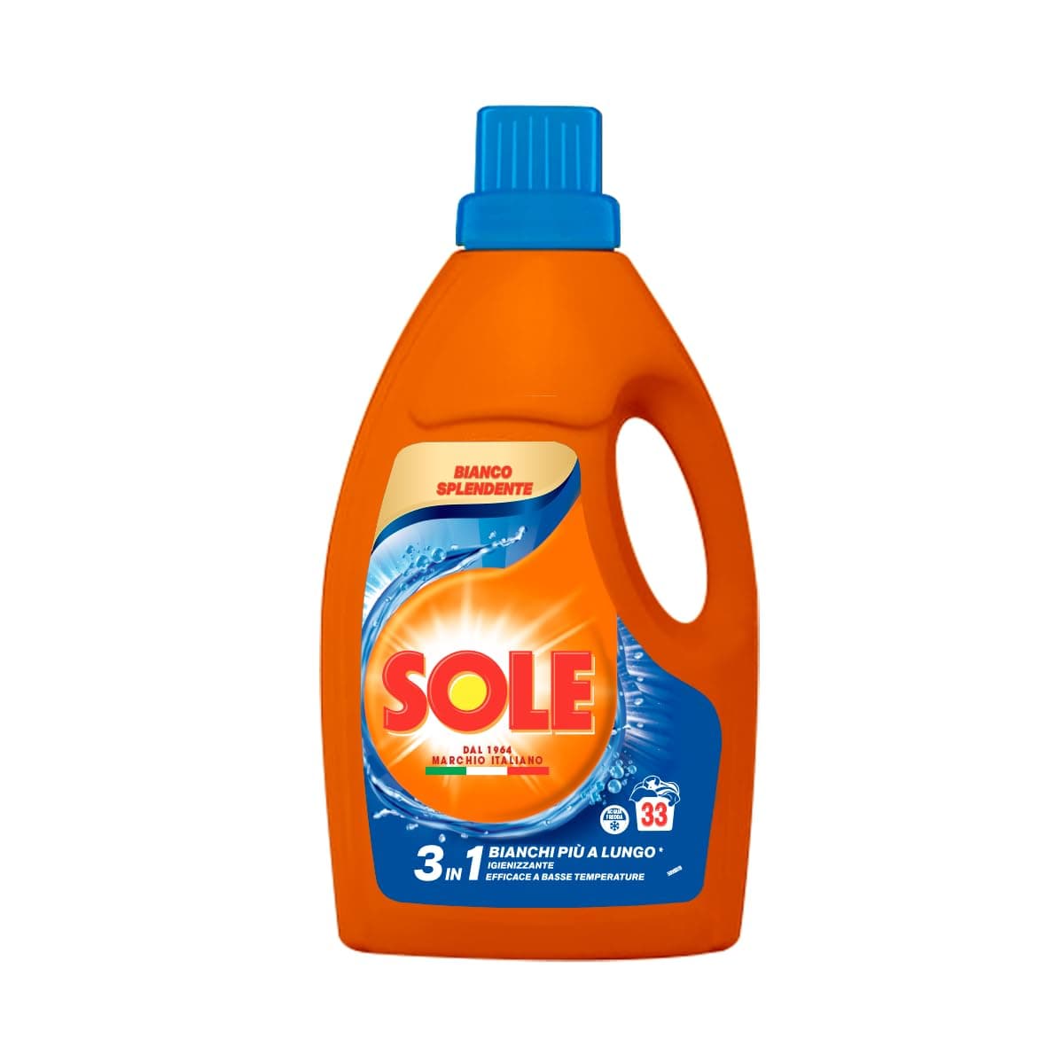 Sole Detersivo Lavatrice Bianco splendente 33 Lavaggi, Formula igienizzante, Detersivo Lavatrice Liquido Bianco Splendente, rimuove le macchie a basse temperature