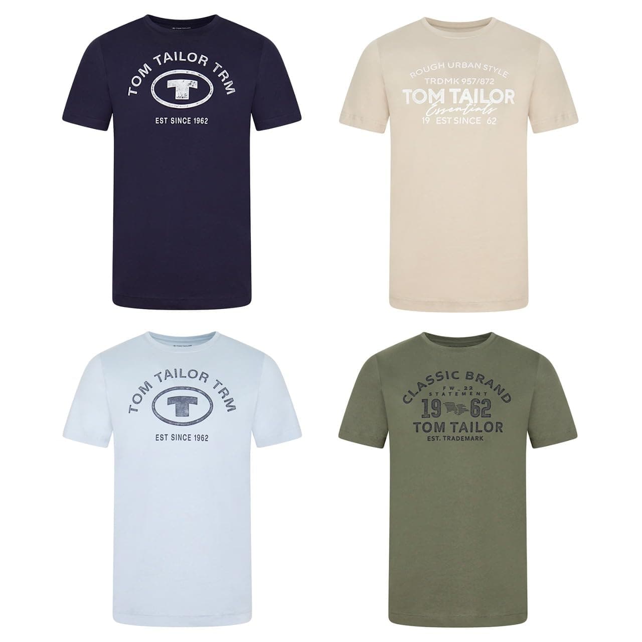 TOM TAILOR Tshirt Herren Baumwolle Regular Fit 4er Pack Set Rundhals Kurzarm Sommer Tee Shirt Logoprint 100% Baumwolle Schwarz Weiß Grün Rot Blau Grau Orange S M L XL XXL 3XL