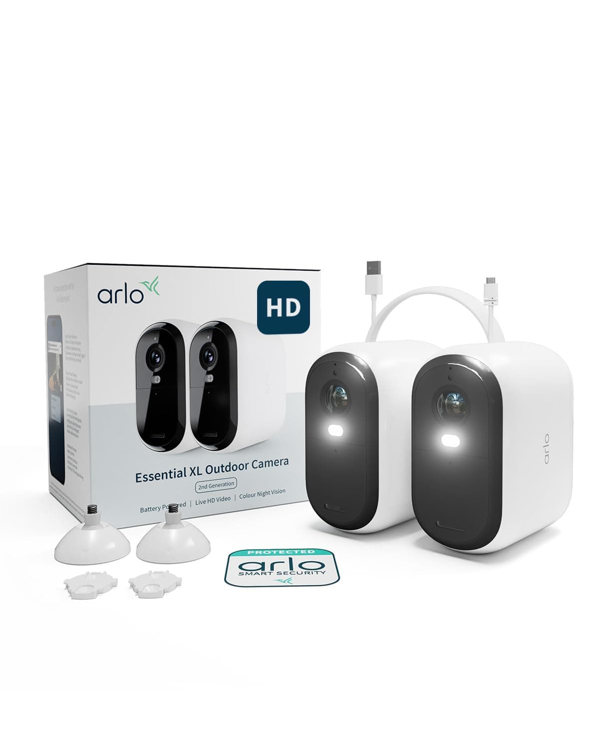 Arlo Essential 2, Caméra de Surveillance WiFi HD, 2 Caméras, Batterie XL