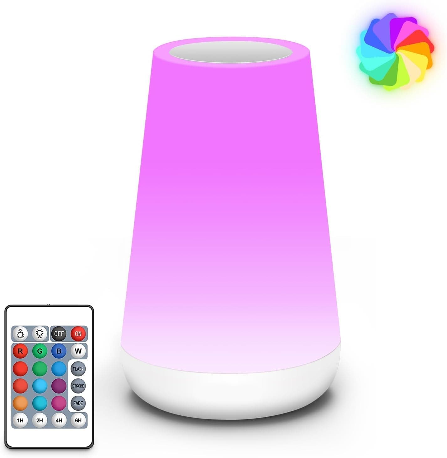 Auxmir Lámparas de Mesita de Noche, Recargable 2500mAh con USB, Luz Nocturna LED sin Cable, Control Remoto y Táctil, Temporizador, 13 Colores de Luz, para Dormitorio Quitamiedos, Blanco