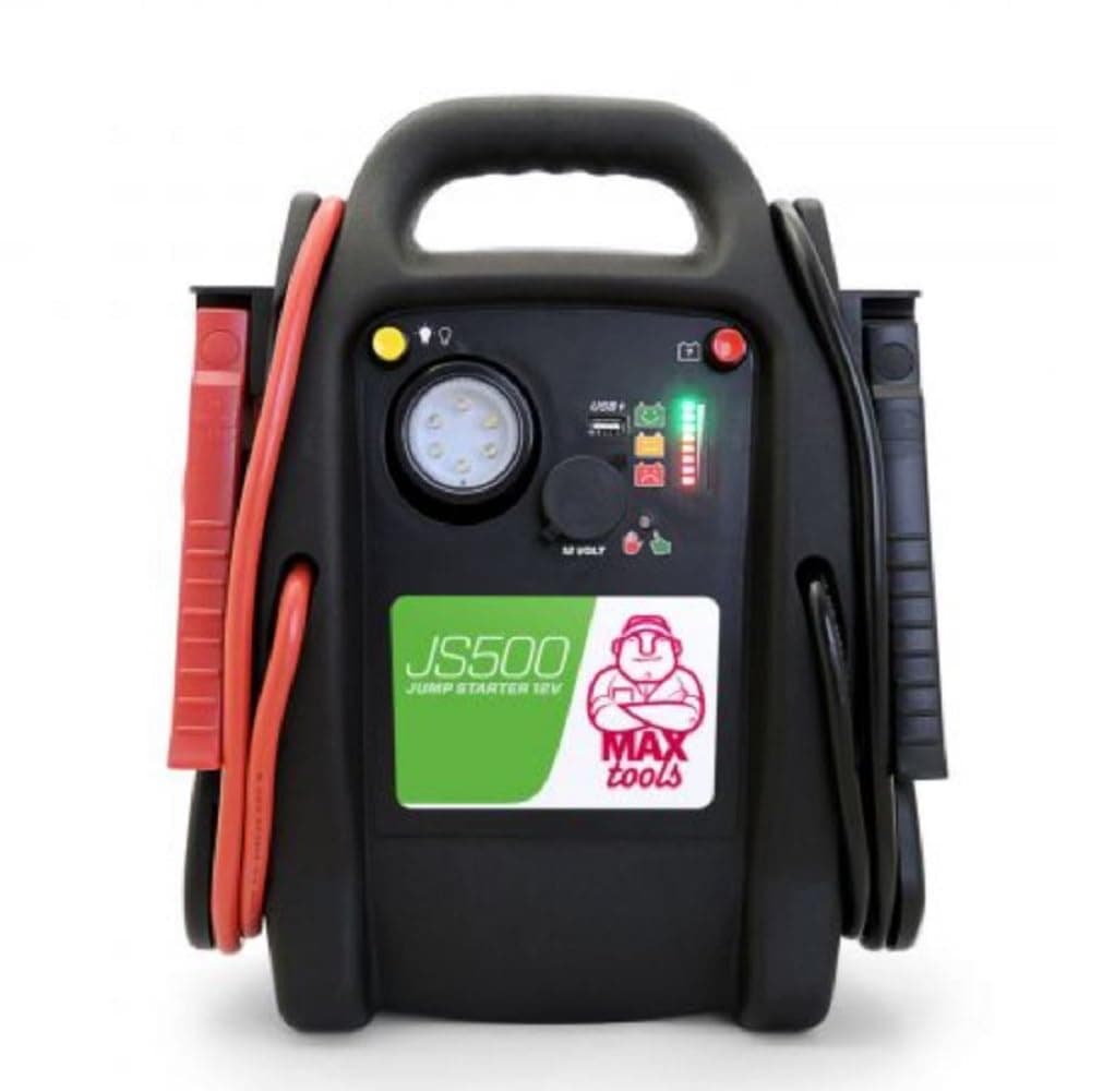 MAXTOOLS JS500 2200 A 22 Ah, Avviatore di Emergenza per Auto e Furgoni, Motori 12V Diesel e Benzina, Jump Starter, con Torcia LED, Porta USB e Cavi di Avviamento