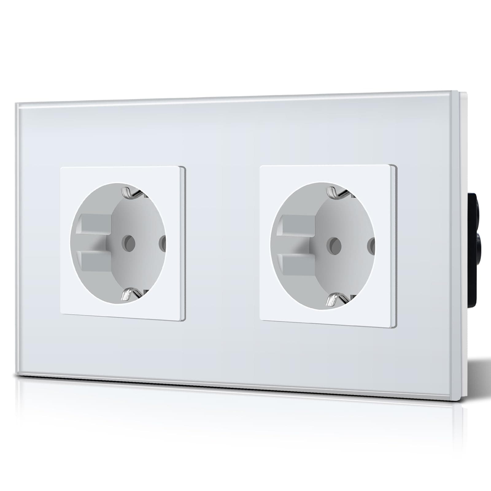 BSEED Enchufe de Pared con Cristal,Enchufes Dobles Empotrados,Toma de Corriente,Seguridad infantil,Fácil de Instalar,M Serie,2 Enchufes,157mm Blanco