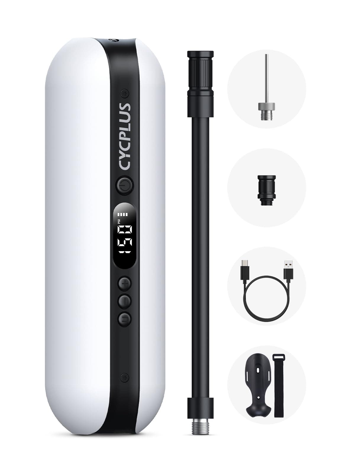 CYCPLUS Luftpumpe 150PSI Elektrischer Kompressor Tragbar Fahrradpumpe Mini Reifenpumpe mit Digital LED Anzeige LED Licht Wiederaufladbarer Li-ionen für alle Fahrräder Motorräder und Autos