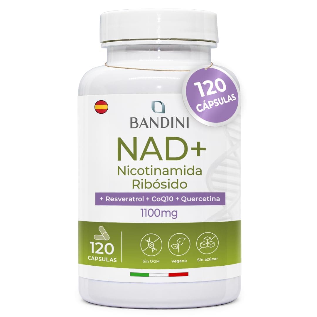 Bandini® NAD+ Liposomal 1100 mg | 120 Cápsulas Veganas | Con Cloruro de Ribósido de Nicotinamida, Quercetina, Resveratrol, Coenzima Q10 | Antienvejecimiento, Energía Celular, Sin OMG