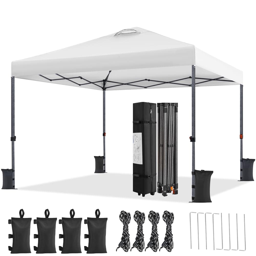 Yaheetech Carpa Plegable 3x3M Altura Ajustable 262-282cm Cenador para Jardin Gazebo de Patio para Camping Playa,con Bolsa de Transporte, Resistente al Viento Blanco