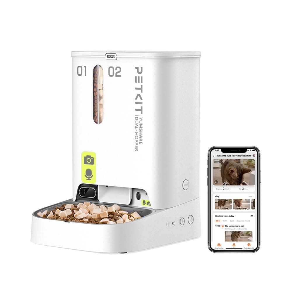 PETKIT Distributeur Automatique de Croquettes pour Chat avec Caméra HD 1080P, Vision Nocturne Intelligente, Wi-FI 2.4G, Double Trémie 5L, Contrôle Via App, Bol INOX, Jusqu'à 10 Repas/Jour