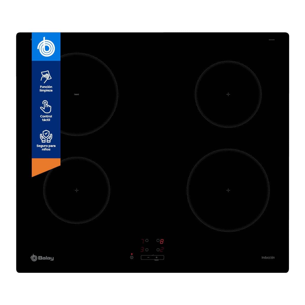 Balay - Placa de Inducción, 60 cm, 4 zonas de inducción con función Sprint, Control táctil y Programable, Negra, 3EB861EN
