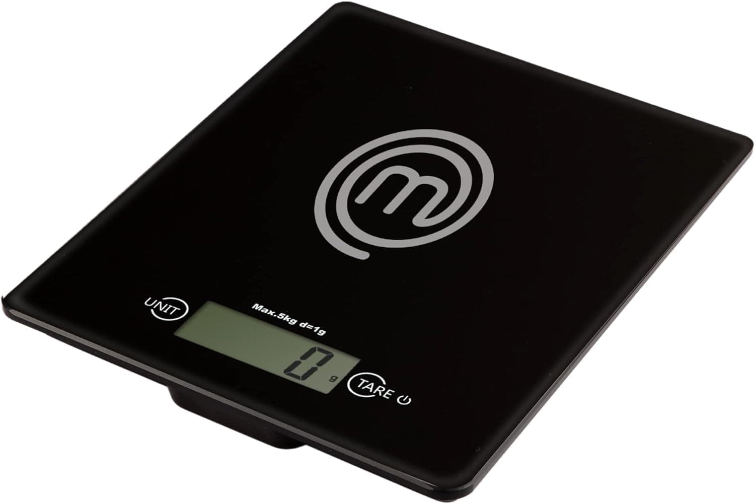 MasterChef Bilancia Cucina Digitale, Pesa Cucina Elettronica per Alimenti, in Grammi e Once (Limite di 5 kg), con Funzione Tare, Vetro temperato, Spegnimento Automatico, Professionale, Nera