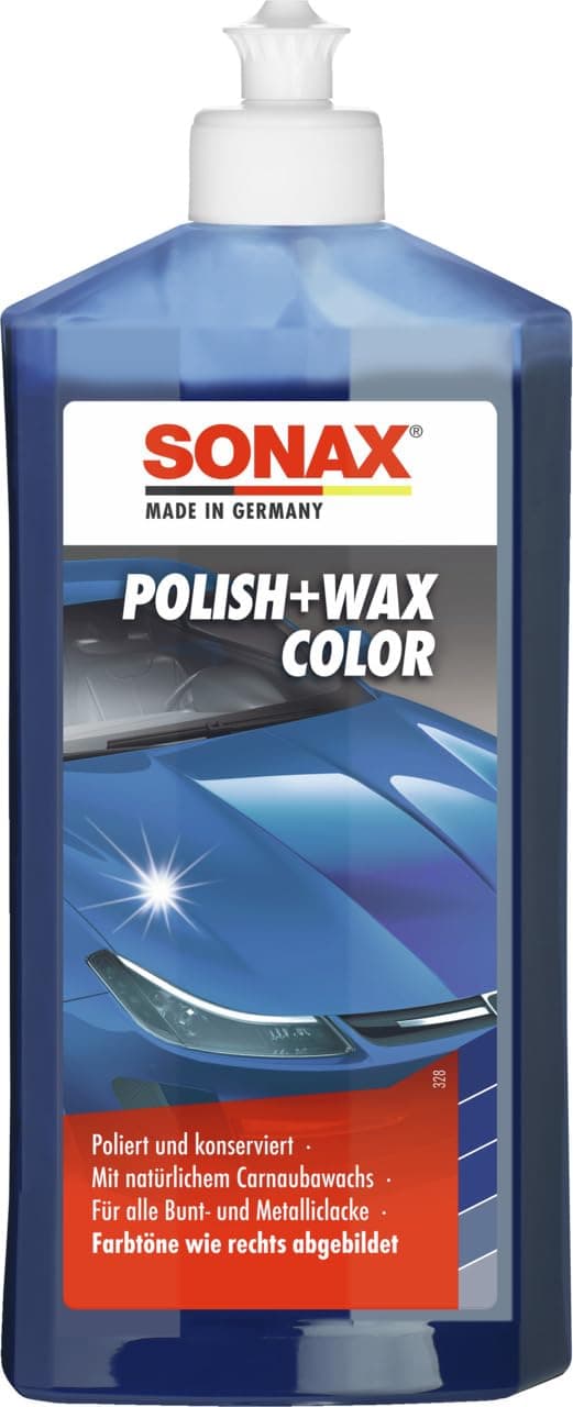 SONAX Polish & Wax Color blau (500 ml) Politur mit Farbpigmenten und Wachsanteilen | Art-Nr. 02962000