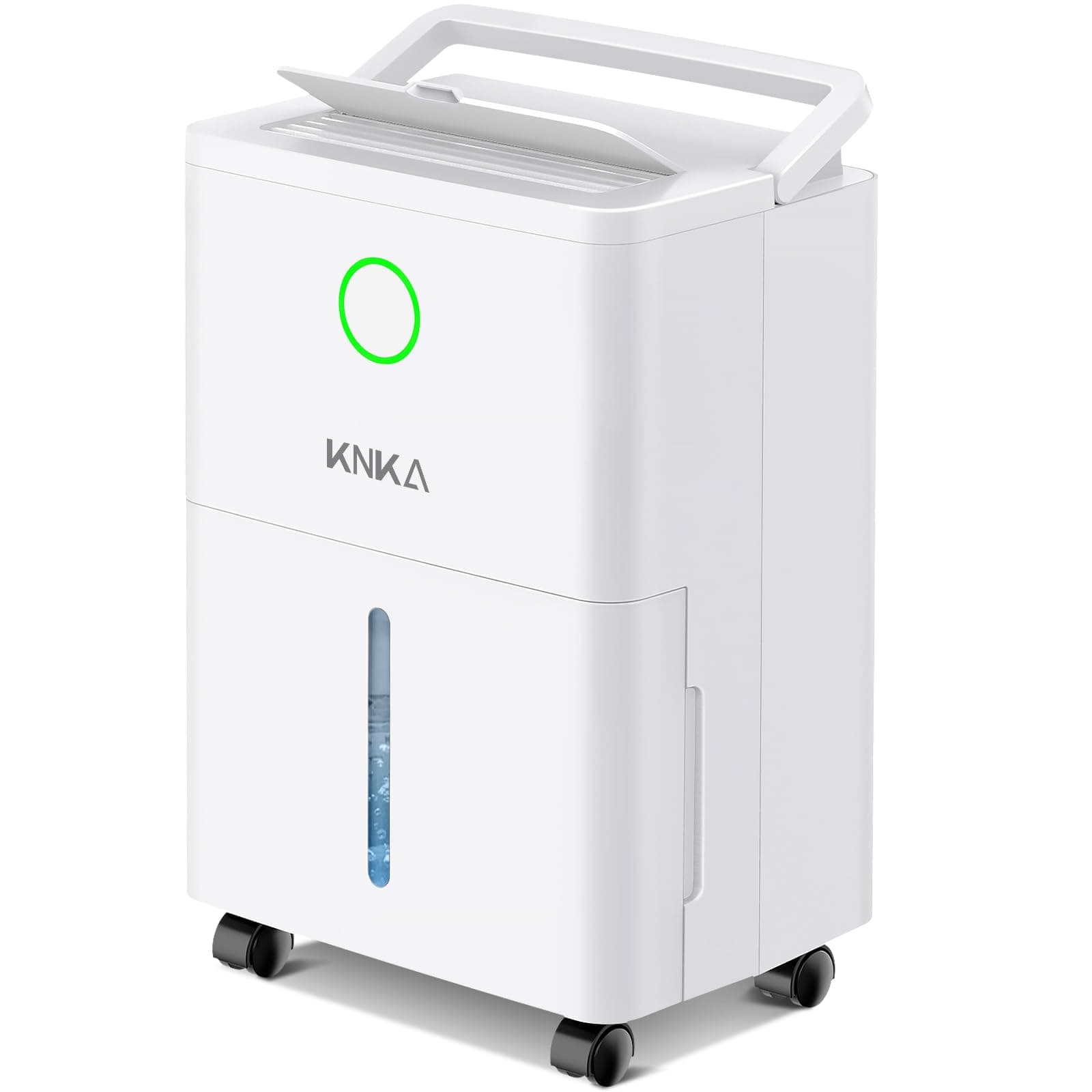 Déshumidificateur KNKA, 9 L/J, déshumidificateur électrique, déshumidificateur silencieux avec tuyau d'évacuation, 45 m² (120 m³), ​​minuterie 24 h, contrôle de l'humidité, roulettes amovibles