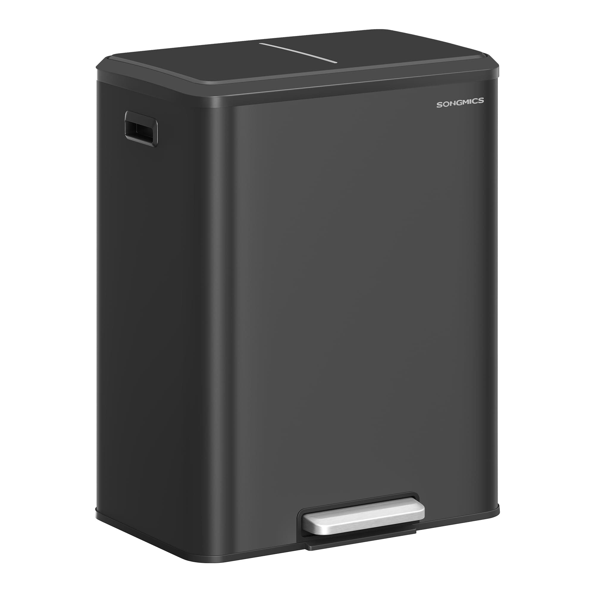 SONGMICS Poubelle de Cuisine, 2 x 30 L Poubelle Double pour le Recyclage et les Déchets Ménagers, Seaux Intérieurs, Acier, Fermeture Douce, Pédale, Noir d'Encre LTB566B02