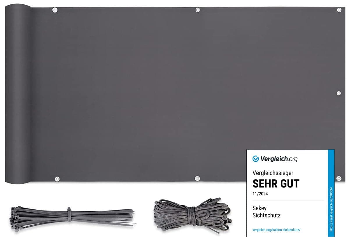 Sekey Balkon Sichtschutz Balkonabdeckung Balkonsichtschutz Balkonverkleidung blickdichte Windschutz 100 x 600cm, mit Ösen, Nylon Kabelbinder und Kordel, 100% Privatsphäre, Anthrazit