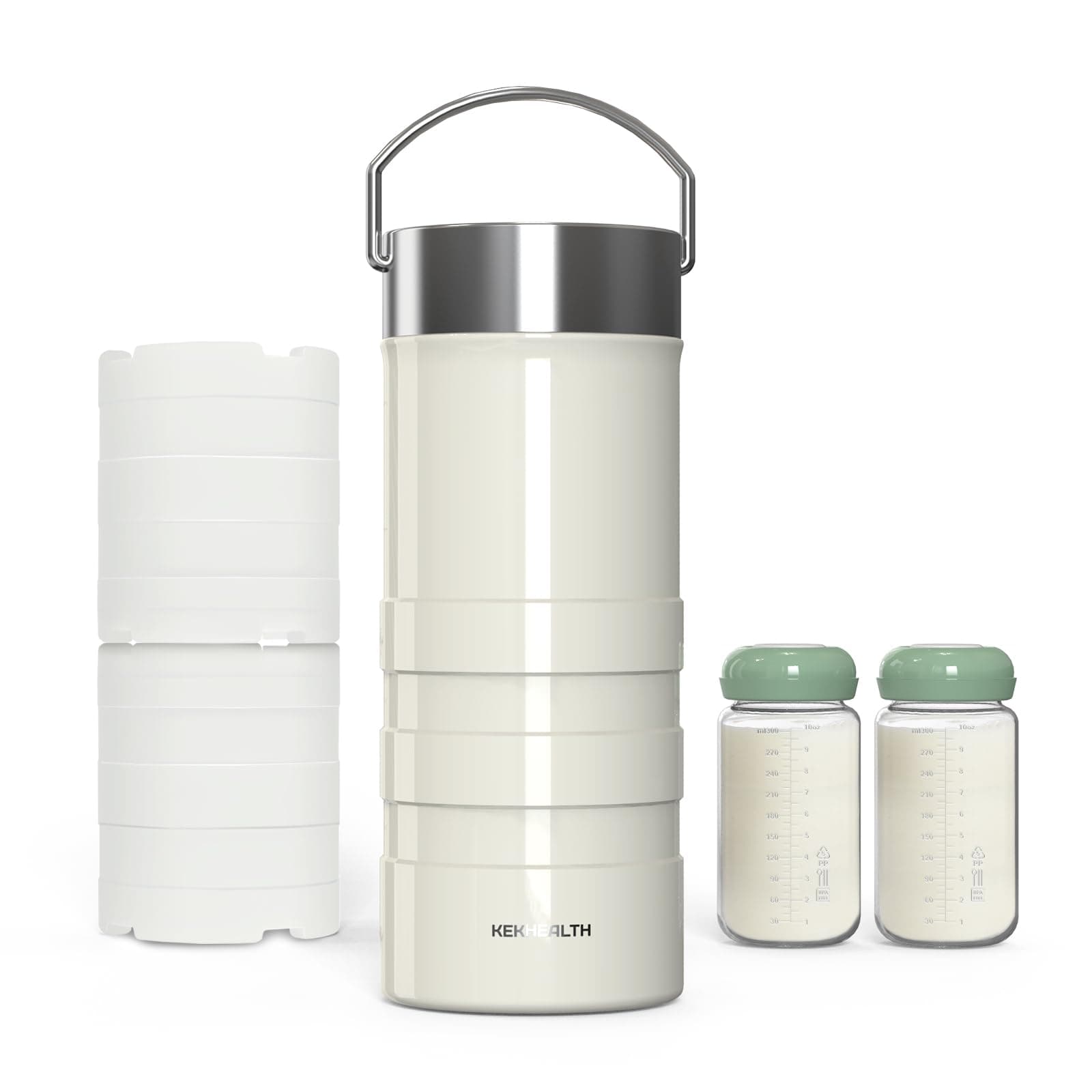 KEKHEALTH Glaciere Lait Maternel Portable Pour Le Travail et Les Voyages, Refroidissement Continu 24 Heures, Refroidisseur 650ml de Lait Maternel de Grande Capacité Avec 2 Bouteilles Lait Maternel