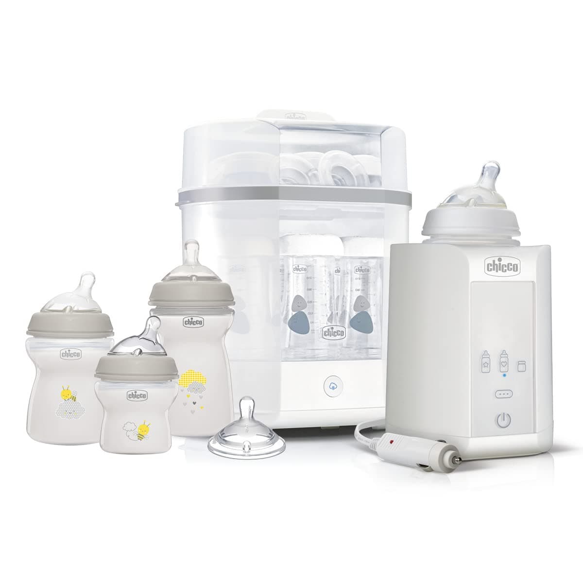Chicco Starter Set Neonato, Sterilizzatore Elettrico, Scaldabiberon e Kit Biberon, Include 3 Biberon Natural Feeling Con Tettarella In Morbido Silicone, ‎Idee Regalo Nascita 0 Mesi