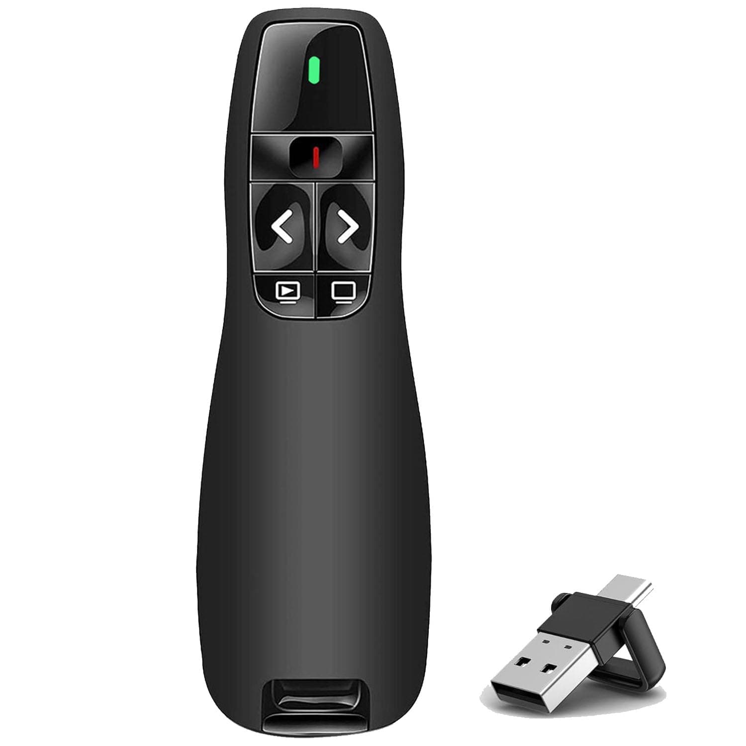 VOVIGGOL USB/Tipo-C 2 en 1 Pasador Diapositivas Mando Ordenador Powerpoint, Ergonómico Presentador Inalambrico Mando Presentaciones Distancia Puntero para Computadora Windows Mac