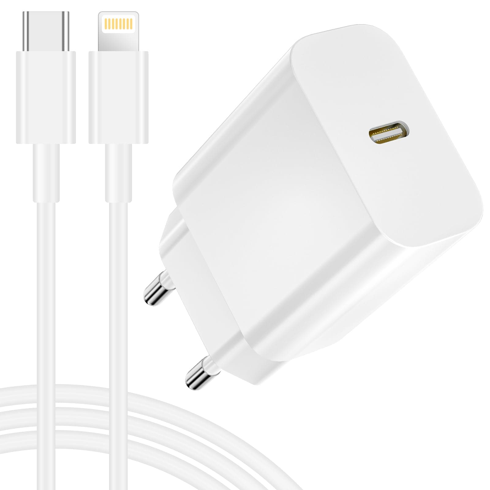 25W Caricatore iPhone Originale Apple MFi,Caricabatterie iPhone Caricatore Rapido per iPhone 14 13 12 11 Pro Max/Mini/XS/X/8, USBC Alimentatore Presa USB C Spinotto con 2M Cavo Ricarica Rapida