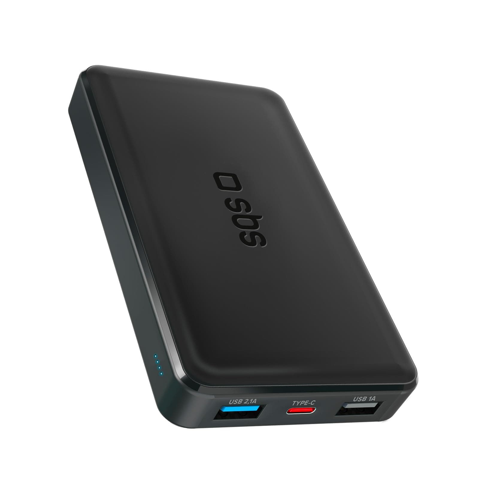 SBS PowerBank 10K SLIM, 10.000mAh, Power Bank con Ricarica Rapida, Intelligent Charge (IC), LED di Carica, 1x USB-C, 2x USB-A, Caricabatterie Portatile da Viaggio, Design Compatto, Nero