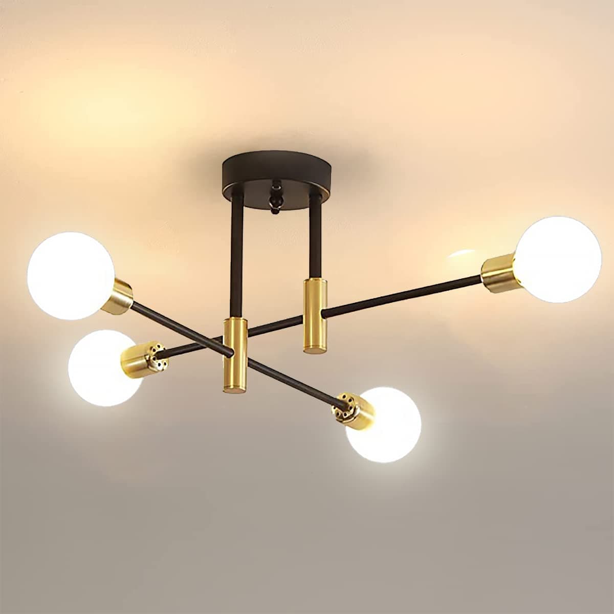 Osairous Lampadario Sputnik, Plafoniera E27 Industriali, Lampadario da Soffitto Vintage Regolabile di 180° per Soggiorno, Camera da Letto, Cucina, Diametro 72cm, Nero