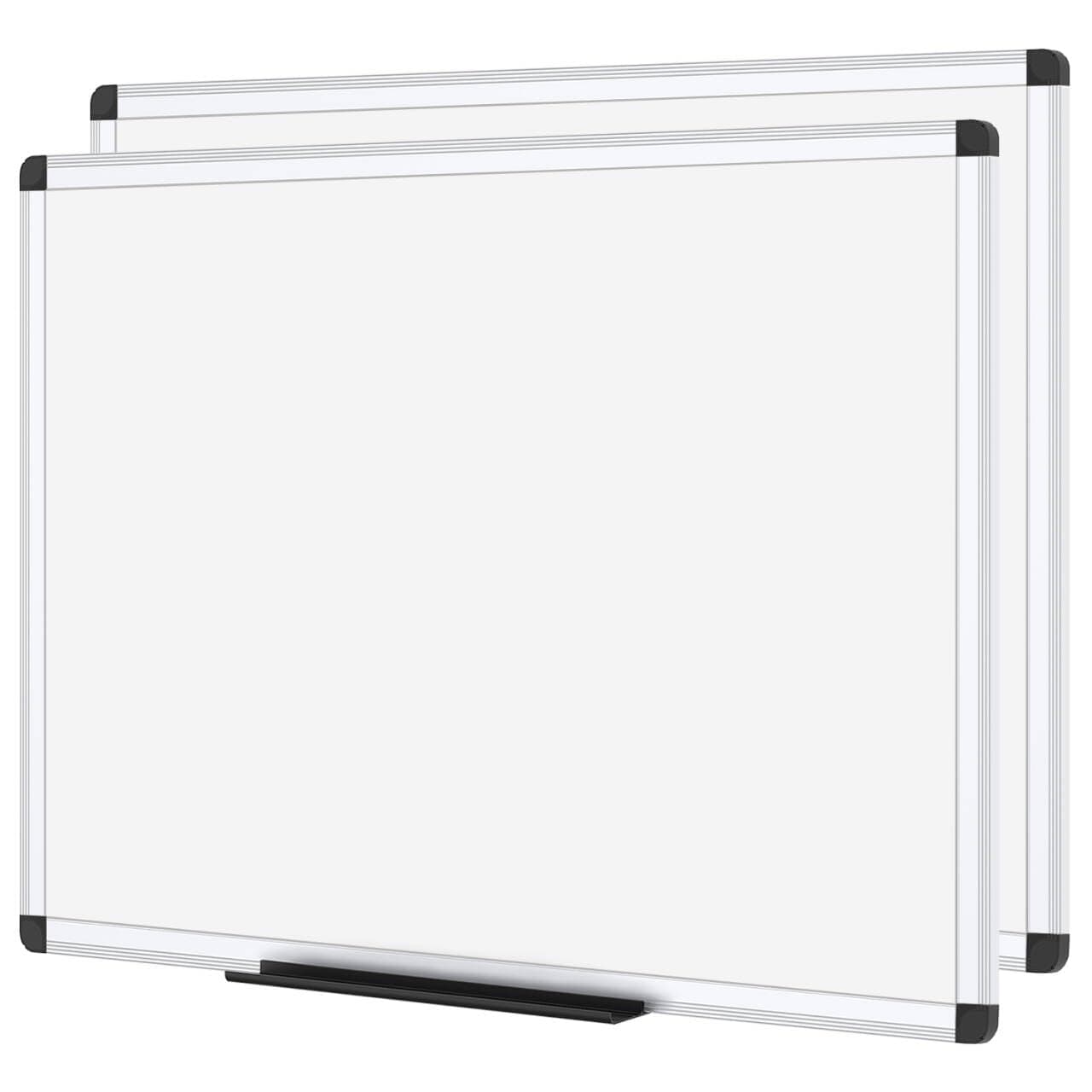 VIZ-PRO Pizarra blanca magnética de pared 90x60cm, pack de 2, marco de aluminio, para oficina y aula