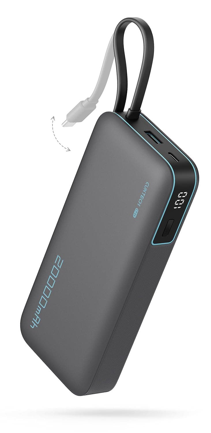 CUKTECH CP25 Power Bank 20.000mAh, Batería Portátil con Cable USB-C Integrado, PD 45W powerbank con 1 x USB-A, Batería Externa Carga Rápida Compatible iPhone 17 Pro MAX, Galaxy, Xiaomi, MacBook