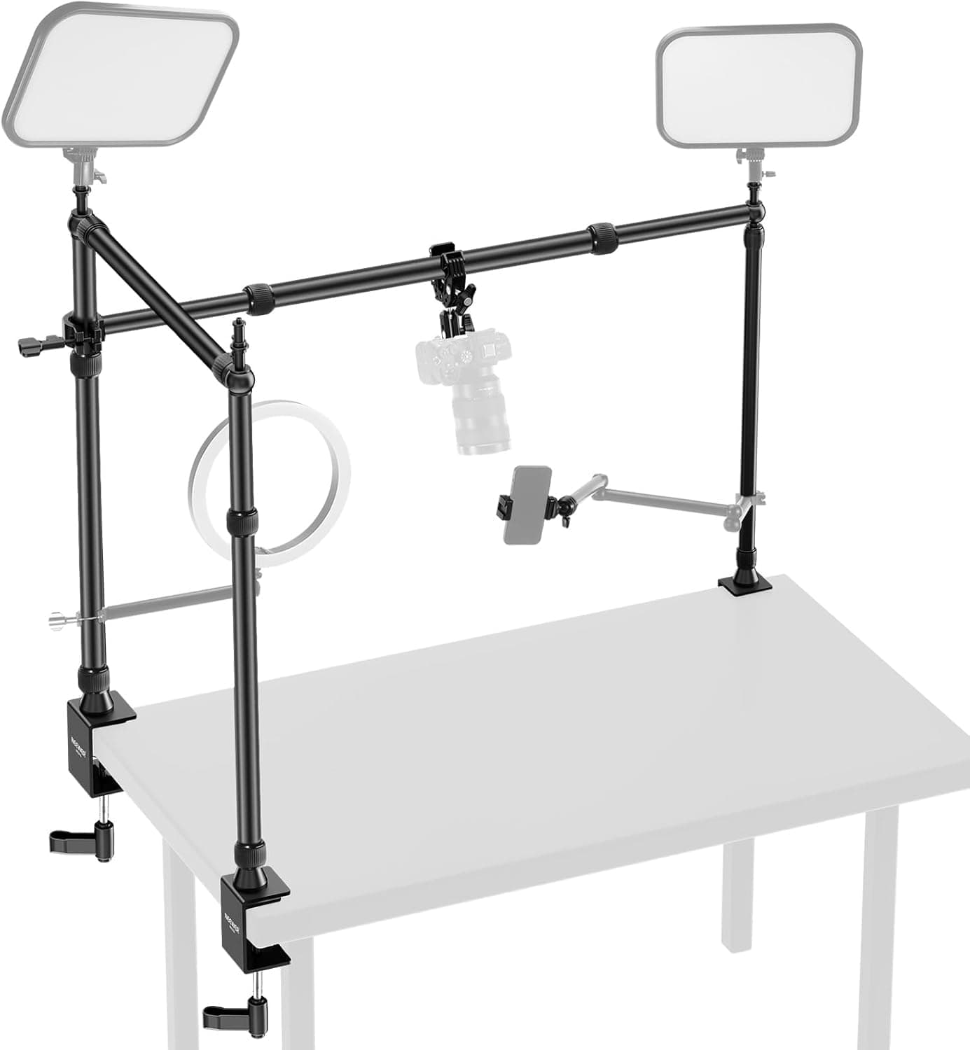 NEEWER Equipo de Montaje de cámara Superior con Doble Cabezal de Bola, súper Abrazadera/Soporte para teléfono/Abrazadera C para Fotos de Escritorio, Plataforma de Montaje de Metal para múltiples
