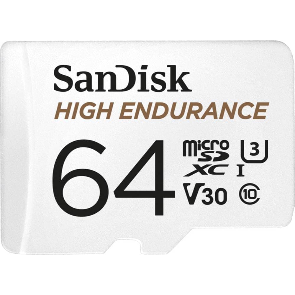 SanDisk High Endurance microSDXC Speicherkarte 64 GB + Adapter (Für Dash-Cams und private Überwachungskameras, 100 MB/s Lesen, V30 für Full-HD und 4K-Videos)