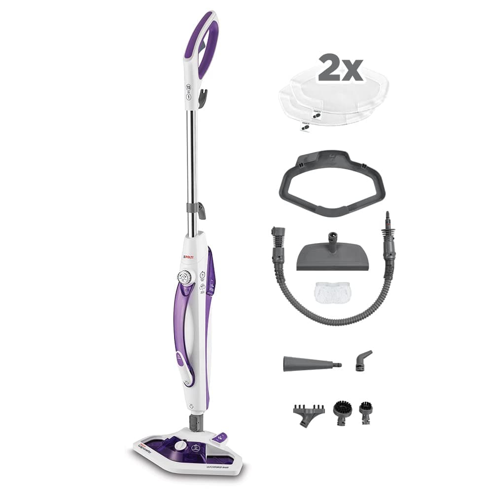 Polti Vaporetto SV440 Double, balai vapeur 2 en 1 avec nettoyeur portable | Puissance 1 500 W, 11 accessoires inclus, chauffe en 15 secondes, réservoir amovible, brosse VaporForce, blanc et violet