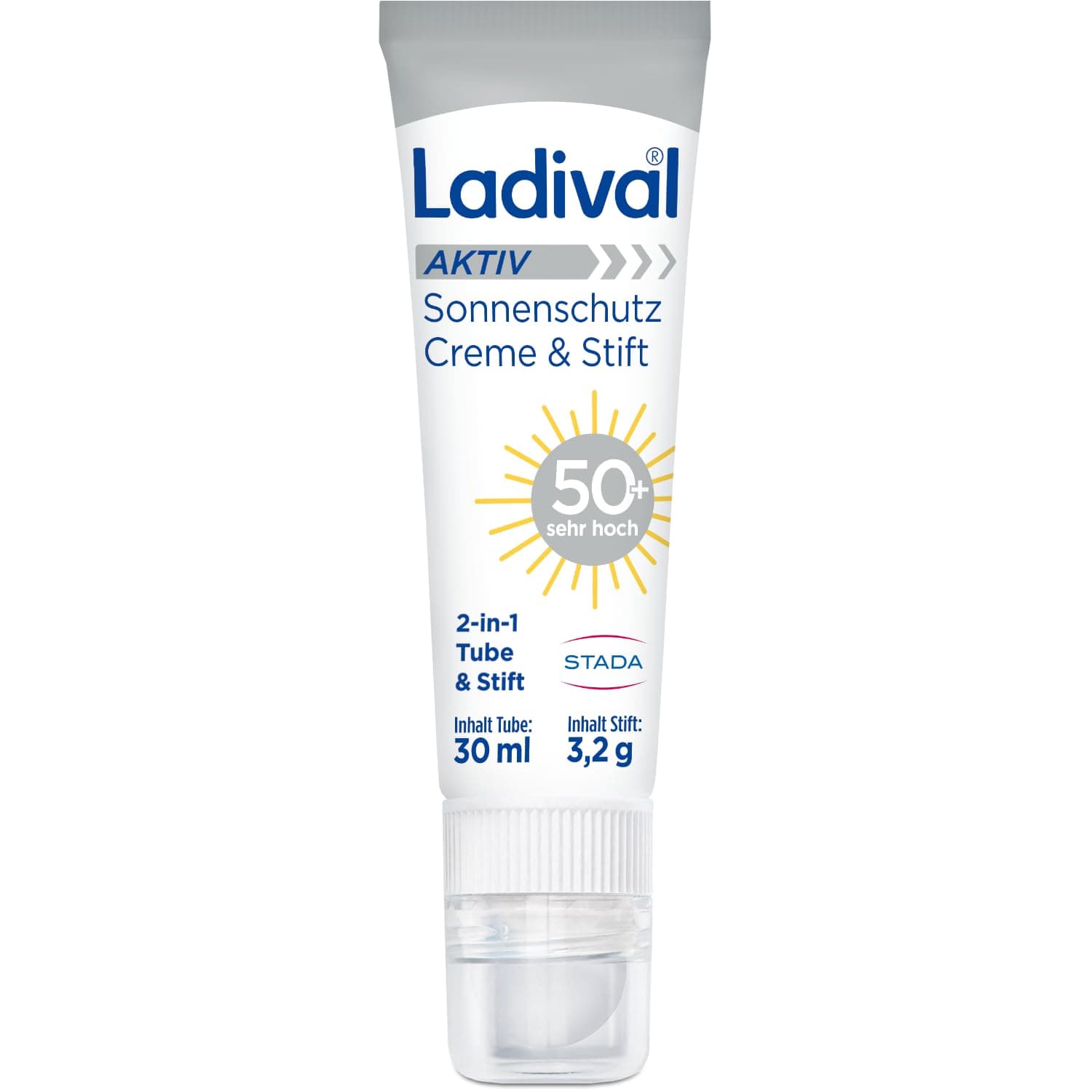 Ladival Aktiv Sonnenschutz Creme und Stift LSF 50+ - Sonnencreme für Gesicht und Lippen, praktische Kombipackung, optimal für Reisen, für normale und empfindliche Haut, wasserfest, 30ml und 3,2g