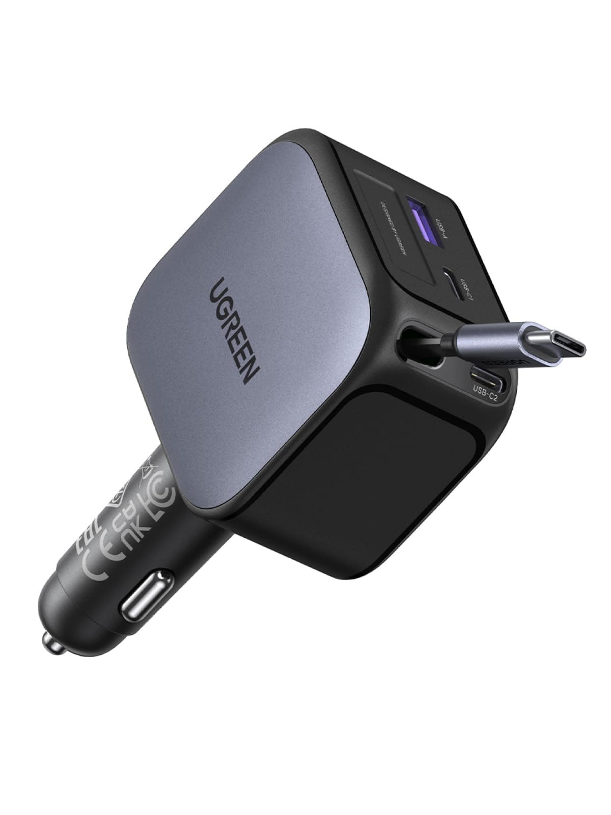UGREEN Nexode 145W Zigarettenanzünder USB C Ausziehbares Auto Ladegerät 100W, integriertes ausziehbares Kabel 4-in-1 Auto zubehör schnelles Laden kfz 12v für iPhone 17/MacBook/iPad/Galaxy S25/GPS