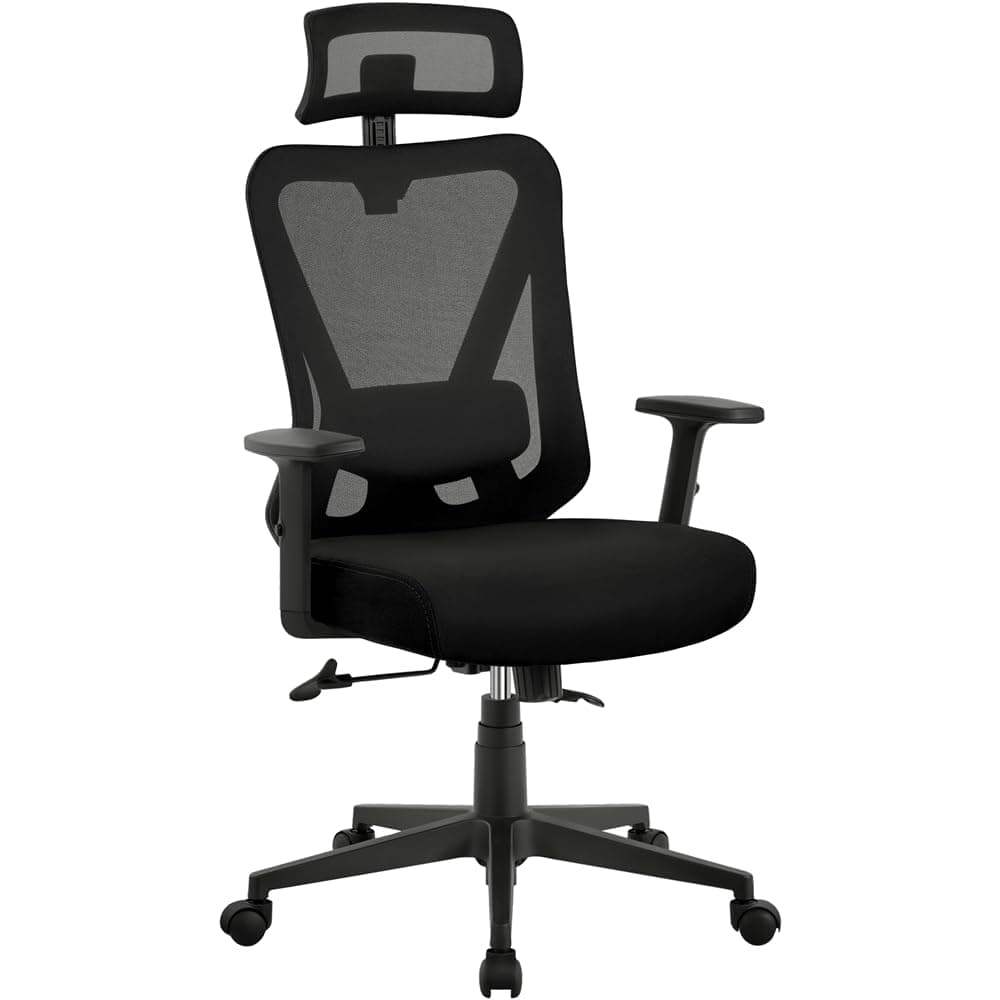 Yaheetech Silla Escritorio de Oficina Ergonomica Sillon Despacho con Respaldo Bloqueable Entre 90° y 130° Silla Soporte Lumbar Ajustable Malla Transpirable para Oficina Estudio Negro