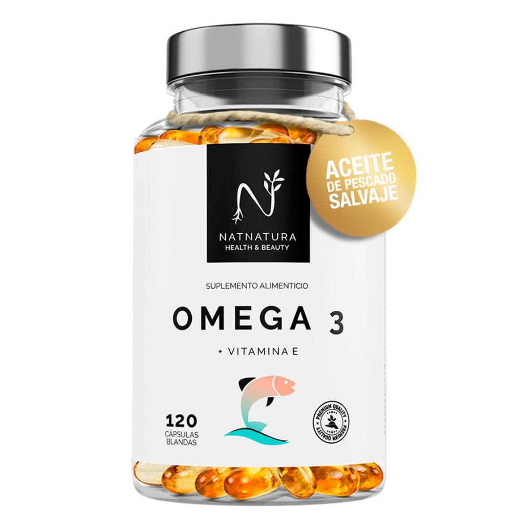 Omega 3 máxima concentración EPA 700mg + DHA 500mg Ácidos grasos Omega 3 (2000 mg) + Vitamina E a base de aceite de pescado salvaje. 120 perlas blandas