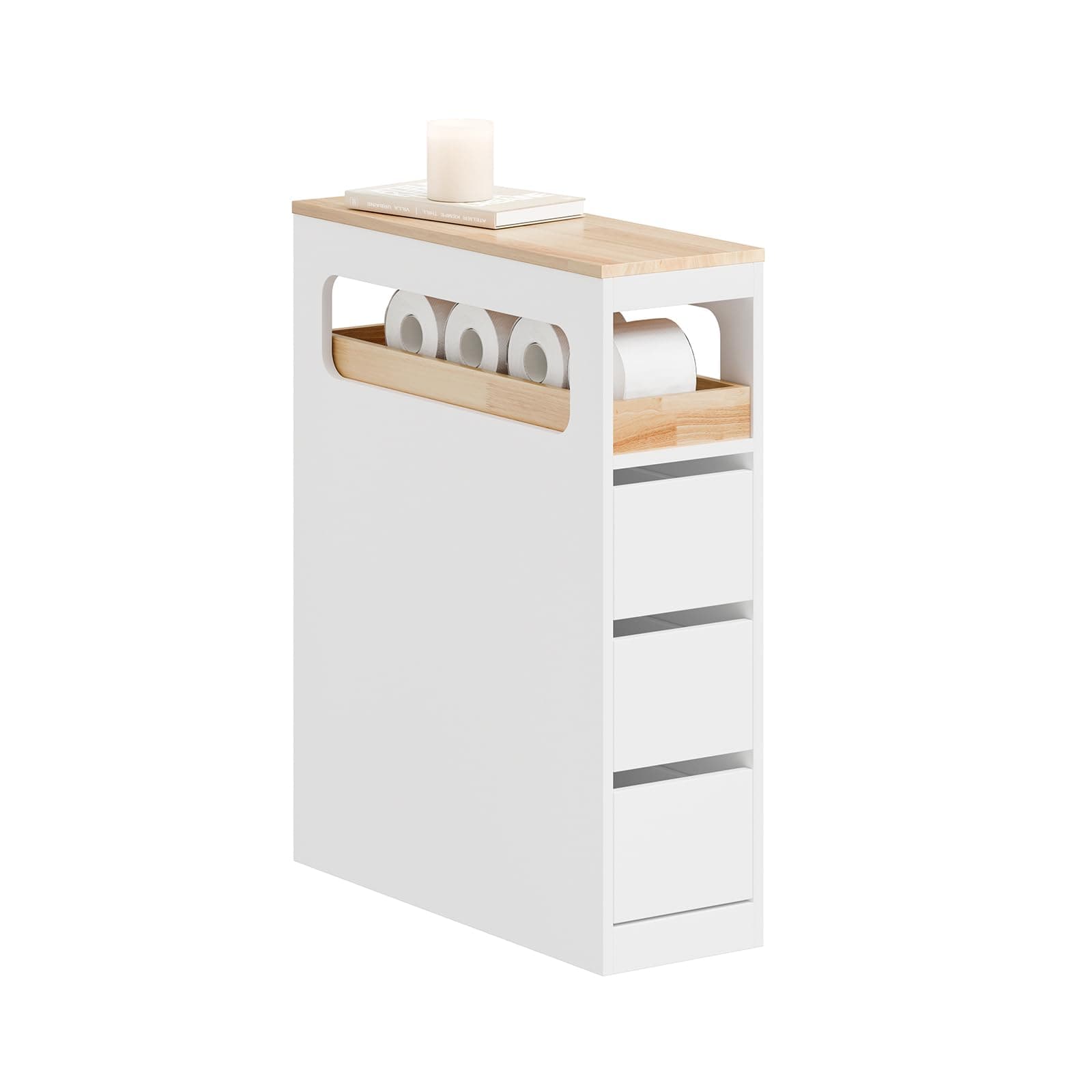 SoBuy Meuble Salle de Bain Colonne de Rangement, Petit Meuble Salle de Bain Meuble Compact avec Roues, Tiroirs et Séparateurs,Meuble WC,Blanc 65x23x82cm BZR54-II-W