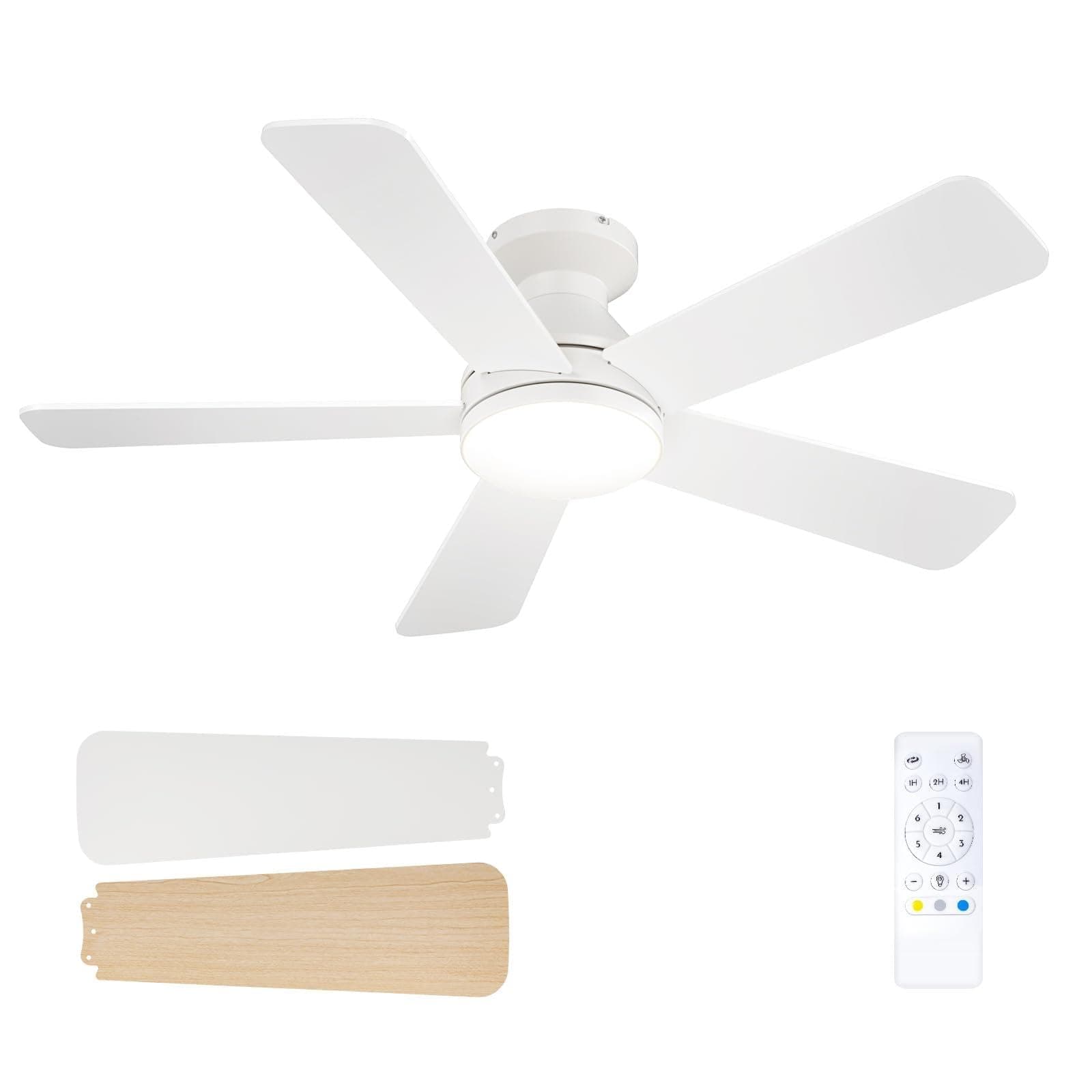 Passky Ventilador de techo de 107 cm con iluminación y mando a distancia, motor de CC silencioso, 6 velocidades, luz LED regulable, 3 temperaturas de color, color blanco