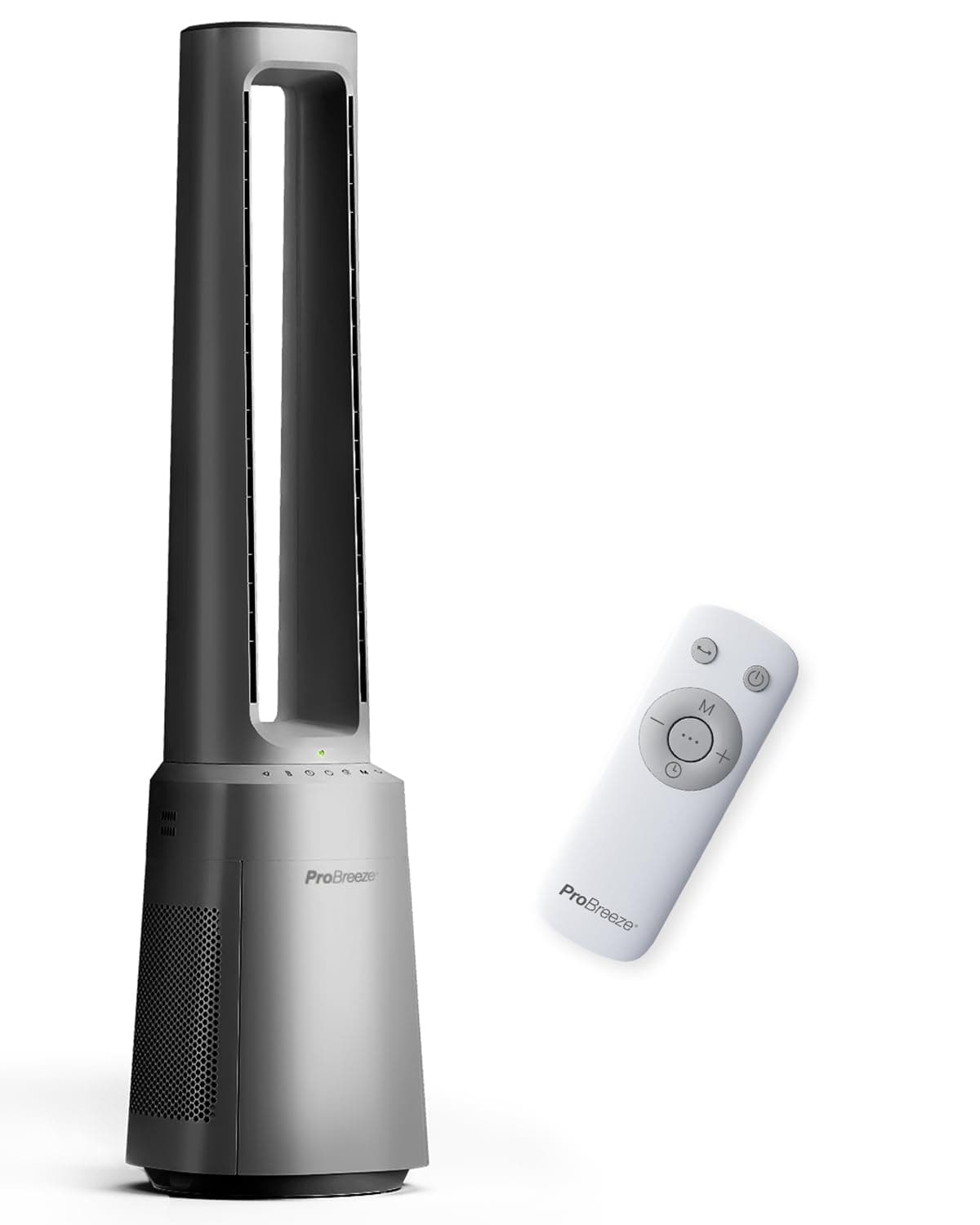 Modèle tour sans lame Pro Breeze OmniAir – Silencieux avec télécommande, filtre HEPA, écran LED, 10 niveaux – Purificateur d'air et refroidissement en un – Argent
