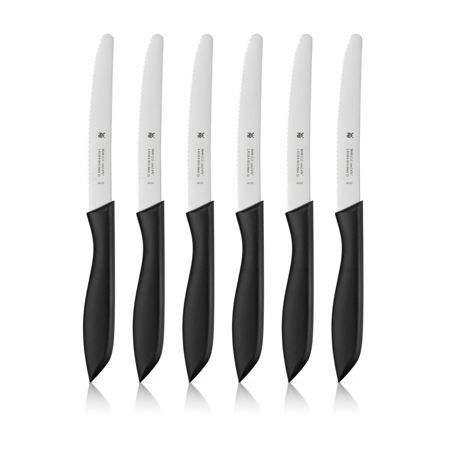 WMF Classic Line Frühstücksmesser Set 6-teilig, 23 cm, Brötchenmesser Wellenschliff, Brotzeitmesser, Spezialklingenstahl, Kunststoffgriff, schwarz