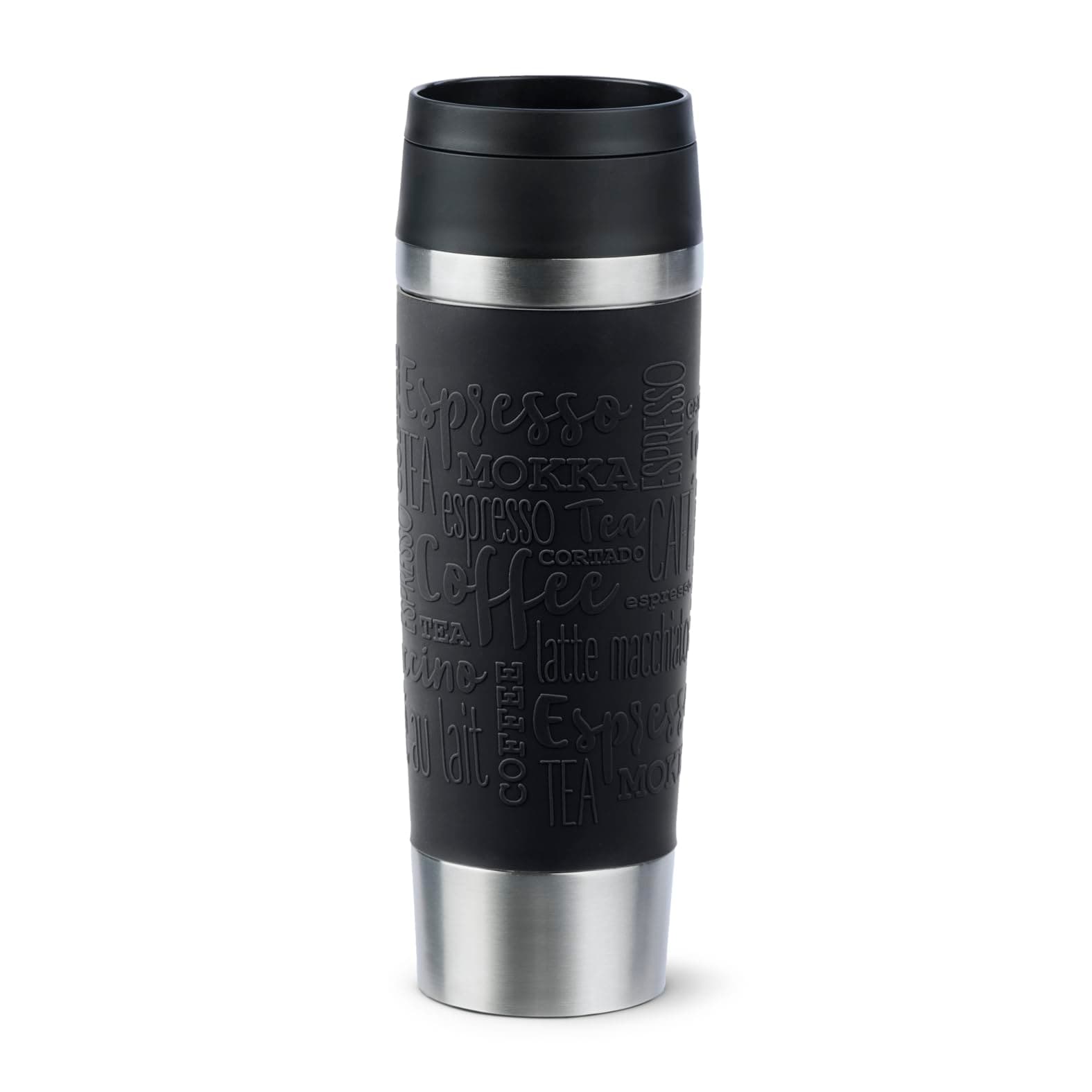 Emsa N20220 Travel Mug Classic Isolierbecher 0,5 Liter, neuer Komfort-Schraubverschluss, Edelstahl, 6h heiß und 12h kühl, 100% dicht, spülmaschinenfest, 360°-Trinköffnung, Schwarz