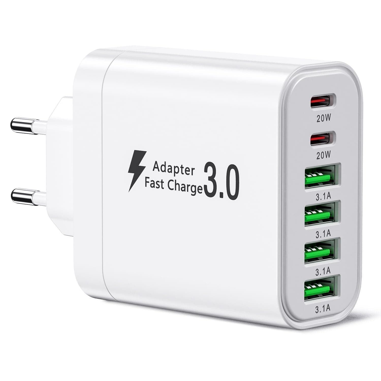 Caricatore USB C, 52W 6 Porte（2 USBC + 4 USBA）Caricatore Rapido USB Spina Muro, Presa Multiporta USB per iPhone 17/16/15/14/13/12, Samsung S25/S24/S23, Tablet, Adattatore di Alimentazione Universale