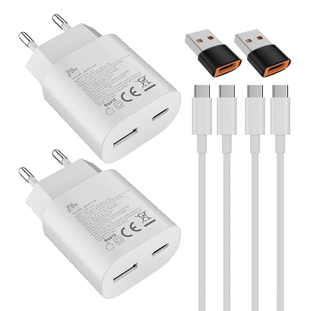 25W USB tipo C Caricabatterie veloce 15W USB tipo A Adattatore Per:Samsung Galaxy S25 S24 S23 S22 S21 S20 A56 A55 Veloce Telefono cellulareSpina di ricarica USB C Rapido Alimentator Cavo di ricarica