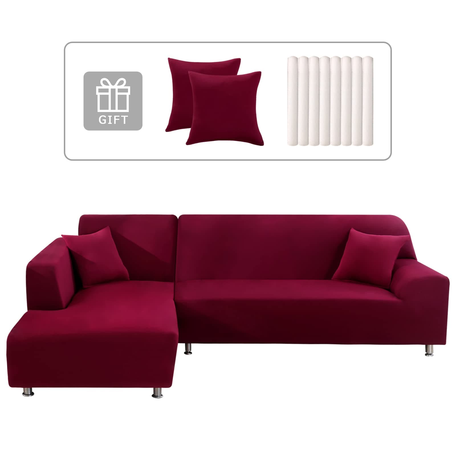 Lydevo Copridivano con Penisola Elasticizzato,Copridivano Angolare a Sinistra/Destra Universale con 2 Federi,Fodere Divano Penisola Forma di L,Chaise Longue Sofa Cover(3 Posti+4 Posti,Vino Rosso)