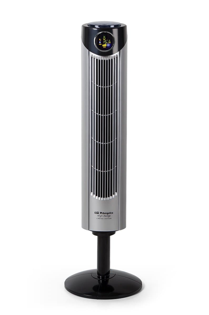 Orbegozo TWM 1015 - Ventilador de torre iónico, mando a distancia, 3 modos de ventilación, display digital, función temporizador, 3 velocidades, silencioso, rotación 80ºC, 45 W, gris/negro