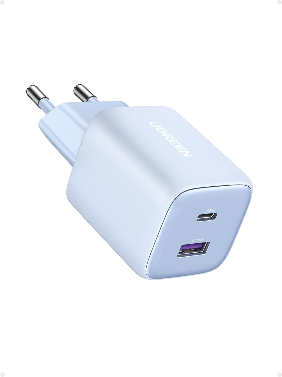 UGREEN Nexode USB C Ladegerät 35W iPhone Schnellladegerät 2-Port Netzteil GaN II USB-C Stecker kompatibel mit iPhone 17 Pro Max, 16 Pro, 16, 15, 14, 13, Galaxy S25 Ultra, iPad, Tab A8, Pixel (Blau)