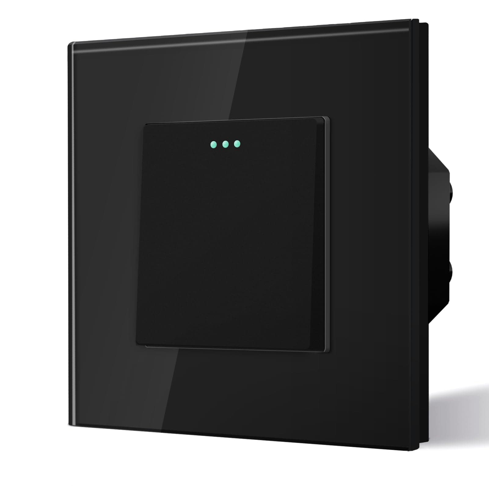 BSEED Interruptor Conmutador,Basculante Con Luz de Orientación,Marco de Cristal,Fácil Instalación,Fáciles de Limpiar,1 Gang 2 Vía,86mm Negro