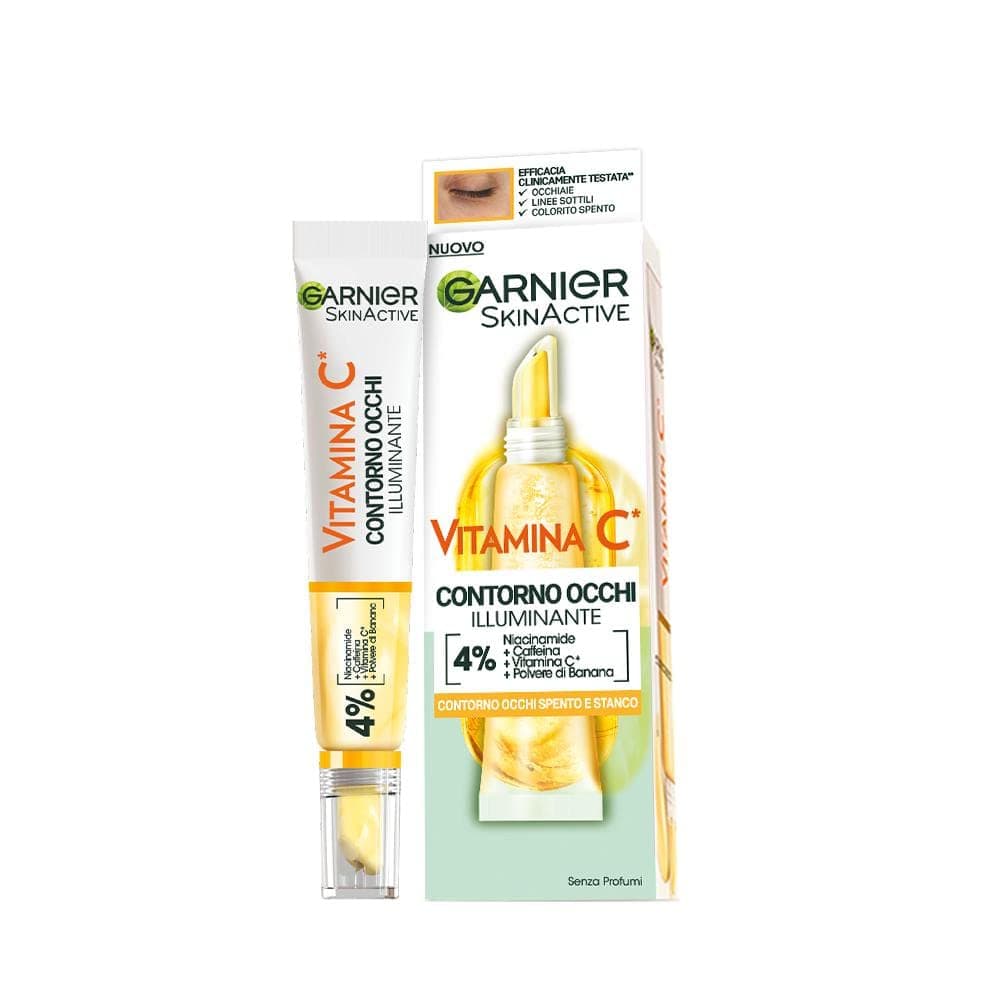 Garnier SkinActive Contorno Occhi Illuminante, Vitamina C, Per uno Sguardo Più Fresco e Riposato, Antirughe, Riduce Occhiaie, Leviga Linee Sottili, Attenua Borse, Adatto a tutti i tipi di pelle, 15 ml