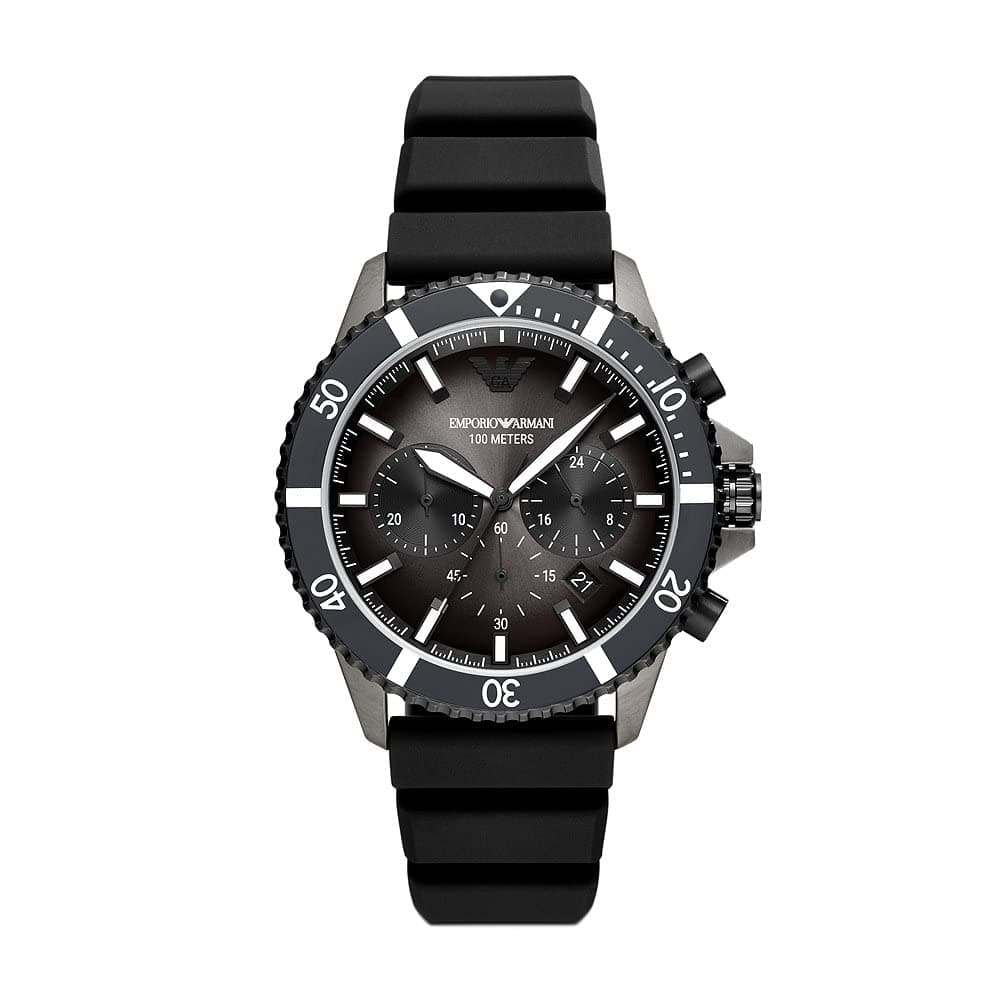 Emporio Armani Reloj Hombre, Movimiento Cronógrafo con 3 subesferas y Caja de 43mm con Correa de Acero, Piel o Silicona