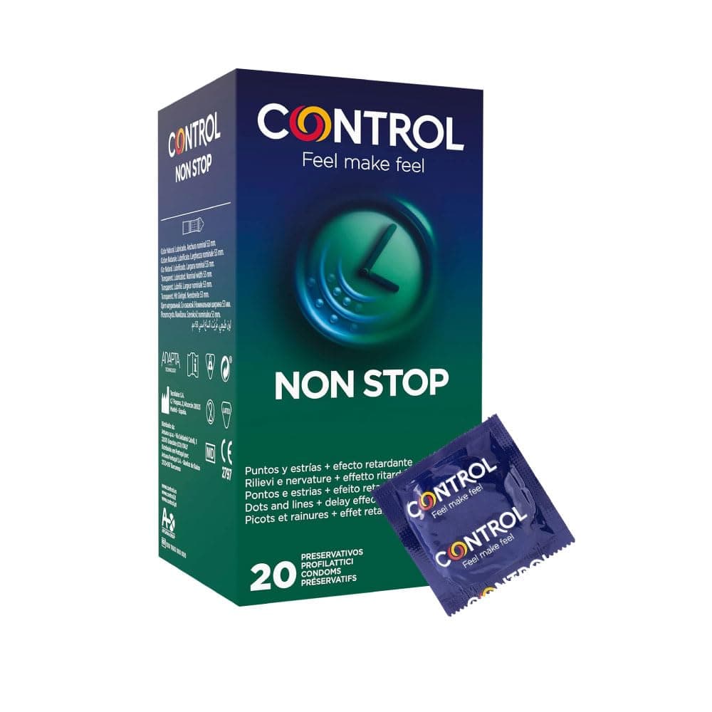 Control Non Stop Preservativi Ritardanti e Stimolanti, 20 Profilattici