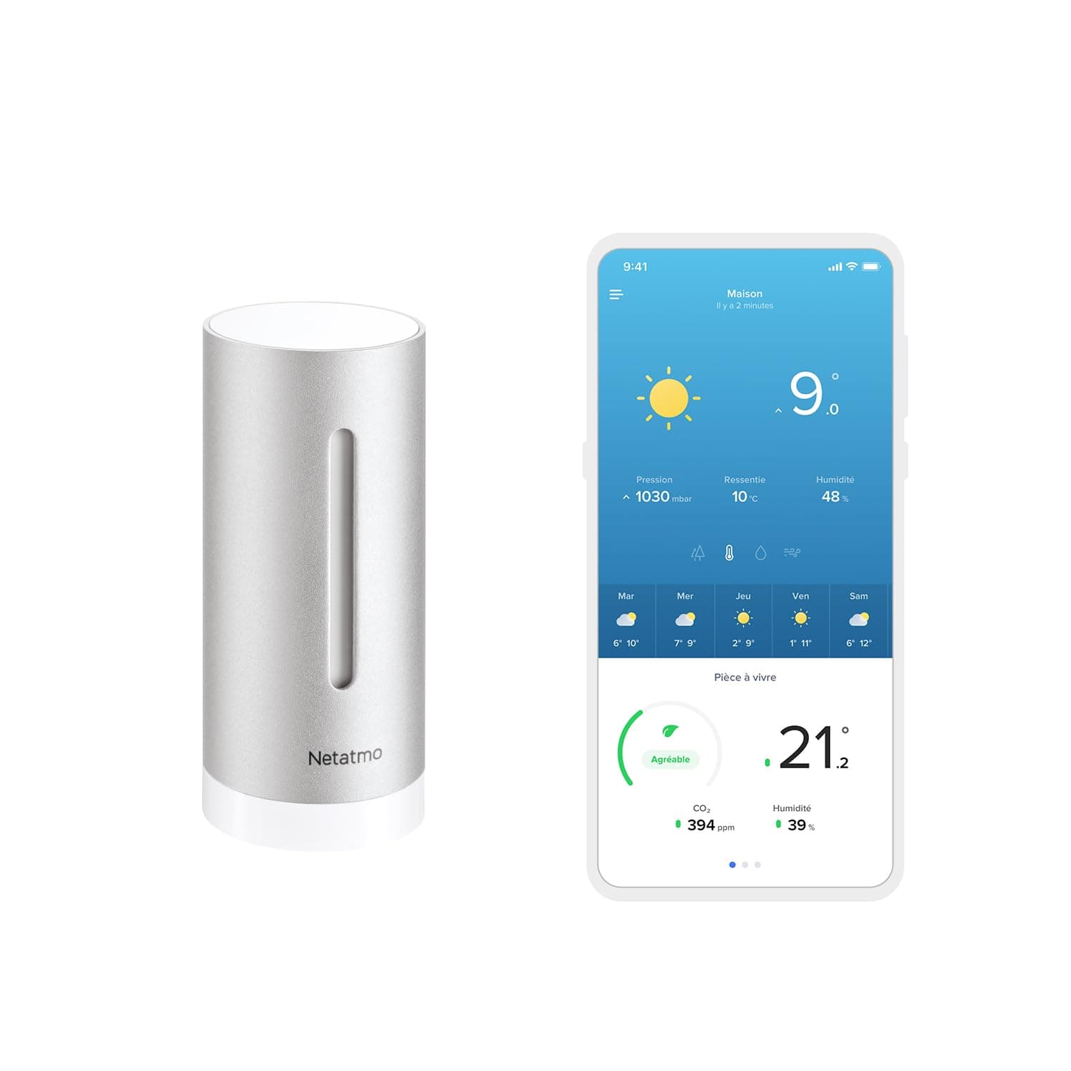 Netatmo Module Intérieur Supplémentaire pour Station Météo – Mesure de la Température, Humidité et Qualité de l’Air (CO2), Contrôle via Smartphone, Accessoire NIM01-WW