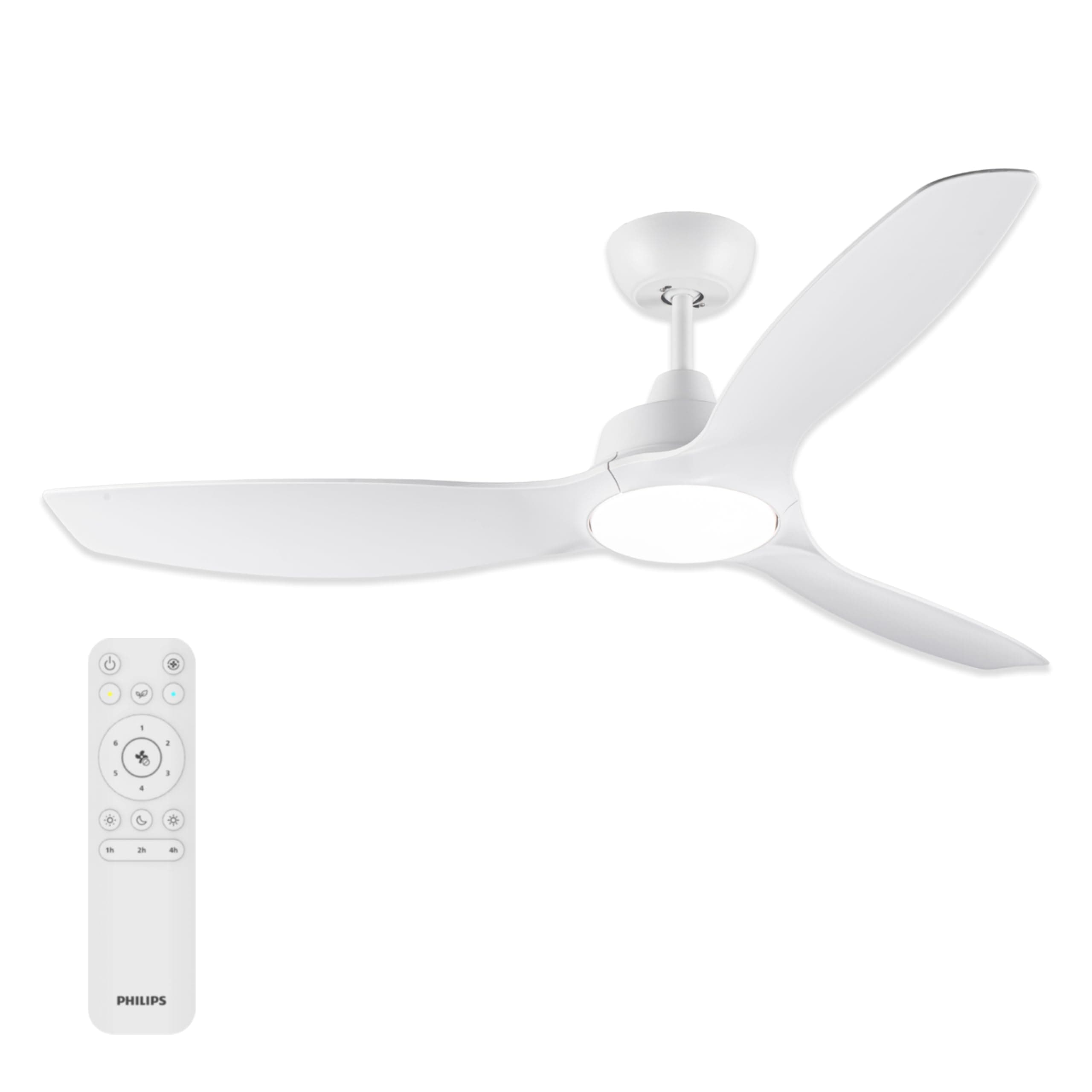 Philips Olas Ventilador de Techo con Luz LED, 3 aspas Fijas, Diámetro 132 cm, 2650 Lúmenes, Luz Blanca Ajustable de 3000 K a 6500 K, Regulable al 5%, Mando a Distancia Incluido, Blanco