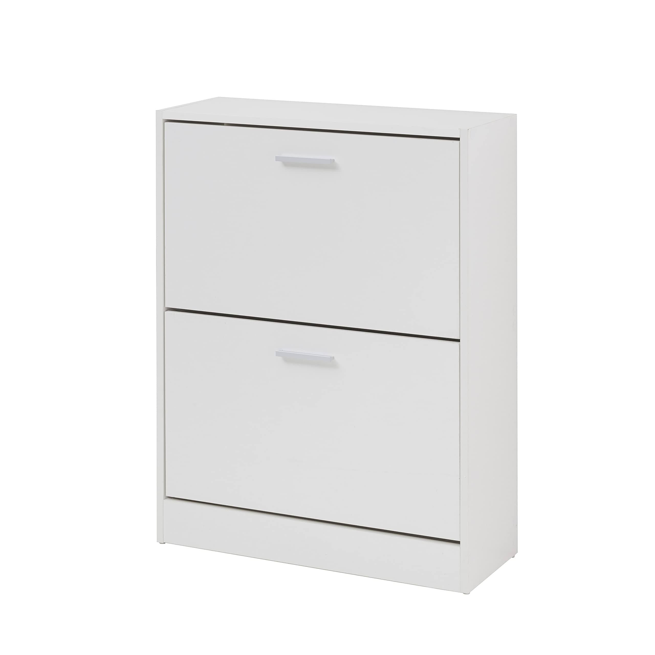 Baroni Home Scarpiera Salva spazio Slim in Legno Melaminico da Ingresso. Portascarpe con Ante a Ribalta e Doppia Profondità (Bianca 2 Ante)