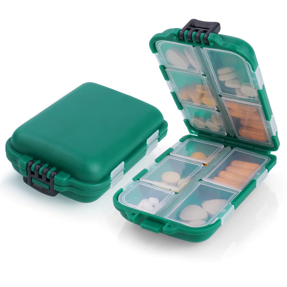 AOOWU Portapillole Settimanale, da Viaggio Portatile, Organizzatore Medicine con 10 Scomparti, per Vitamine, Olio di Pesce e Farmaci, 1 Pezzi