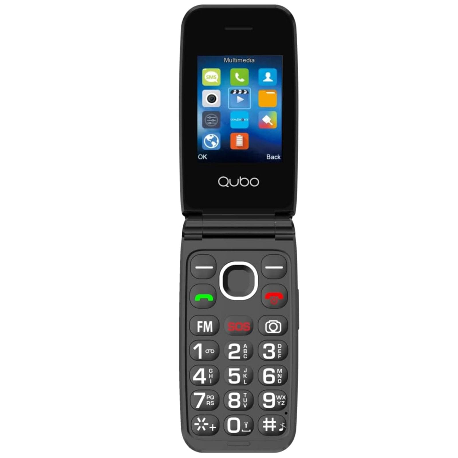 Qubo GSM Telefono Cellulare per Anziani,Flip Telefoni Cellulari Tasti Grandi,Volume alto,Funzione SOS,2.4",Contatti con Immagini,Chiamata Rapida,Cellulare anziani Nero